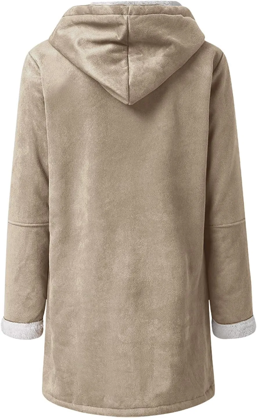 Winter Jackets for Women Sherpa Lined Suede Coat Thick Hooded Jacket Plus Size Parka Coat Warm Outerwear with Pockets