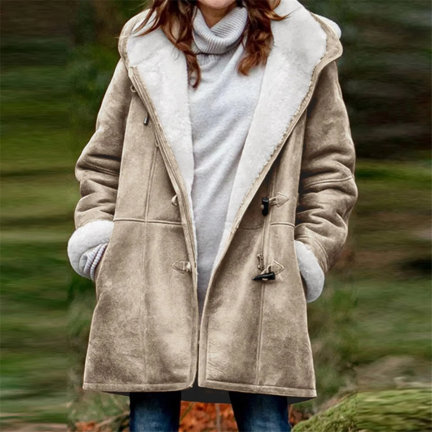 Winter Jackets for Women Sherpa Lined Suede Coat Thick Hooded Jacket Plus Size Parka Coat Warm Outerwear with Pockets