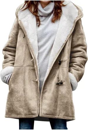 Winter Jackets for Women Sherpa Lined Suede Coat Thick Hooded Jacket Plus Size Parka Coat Warm Outerwear with Pockets