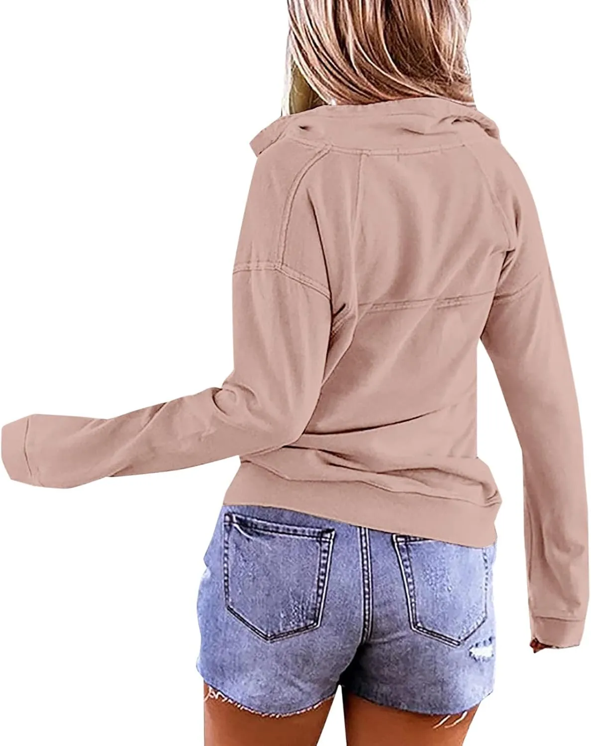 Women Fall Winter Sweatshirts Solid Color Hoodies with Kangaroo Pockets Loose Fit Long Sleeve Tops Pullover Blouse