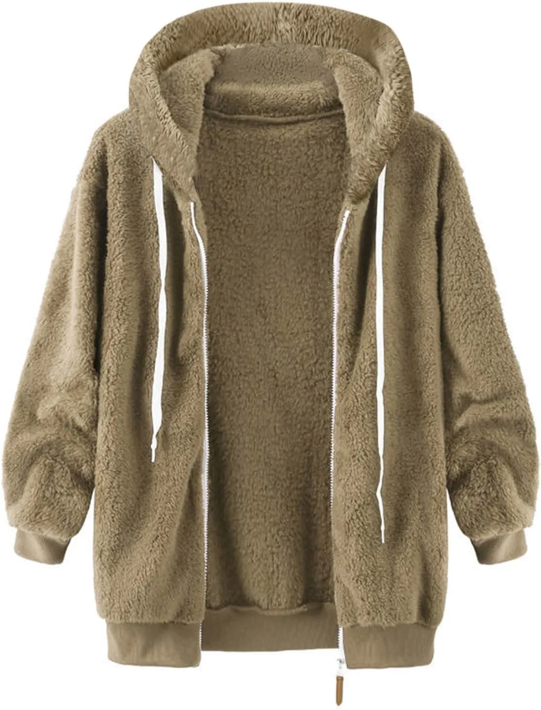 Women Fuzzy Hoodie Zip Up Fleece Jacket Long Sleeve Colorblock Sweatshirt Oversized Fluffy Coat Fall Winter Outerwear