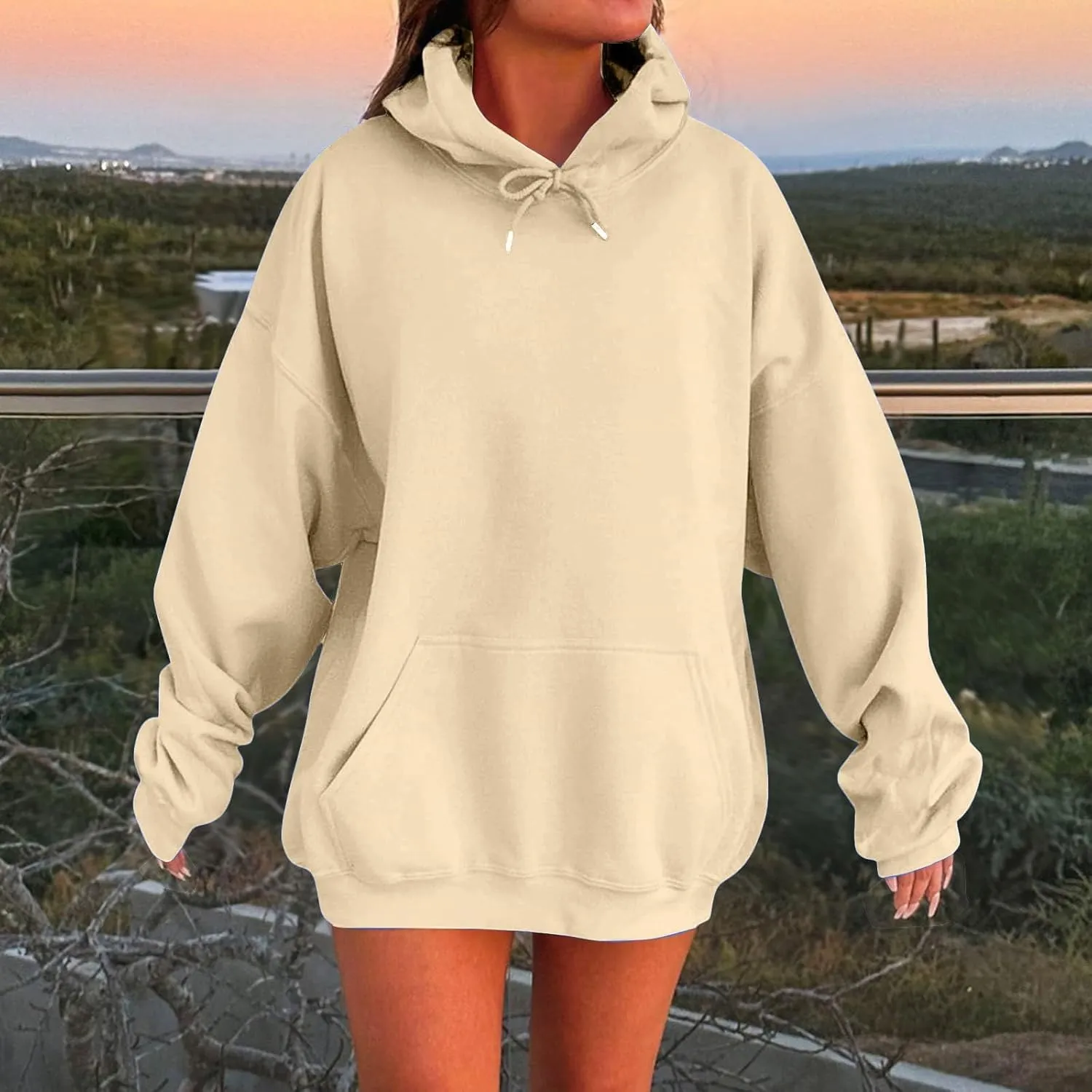 Women Hoodies Dress Long Sleeve Tunic Dress Striped Hooded Sweatshirts Dress Casual Oversized Sweatshirts with Pocket