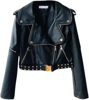 Women Motorcycle Short Leather Jacket Leather Jackets Coats