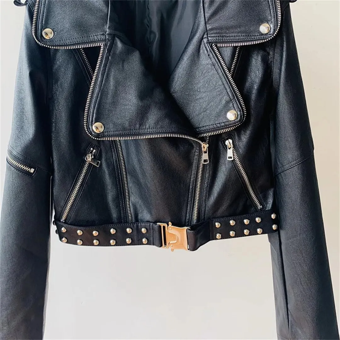 Women Motorcycle Short Leather Jacket Leather Jackets Coats