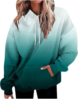 Women Oversized Hoodies&Sweatshirt,Fashion Gradient/Floral Pattern Drawstring Hooded Pullover Tops Fall Clothes