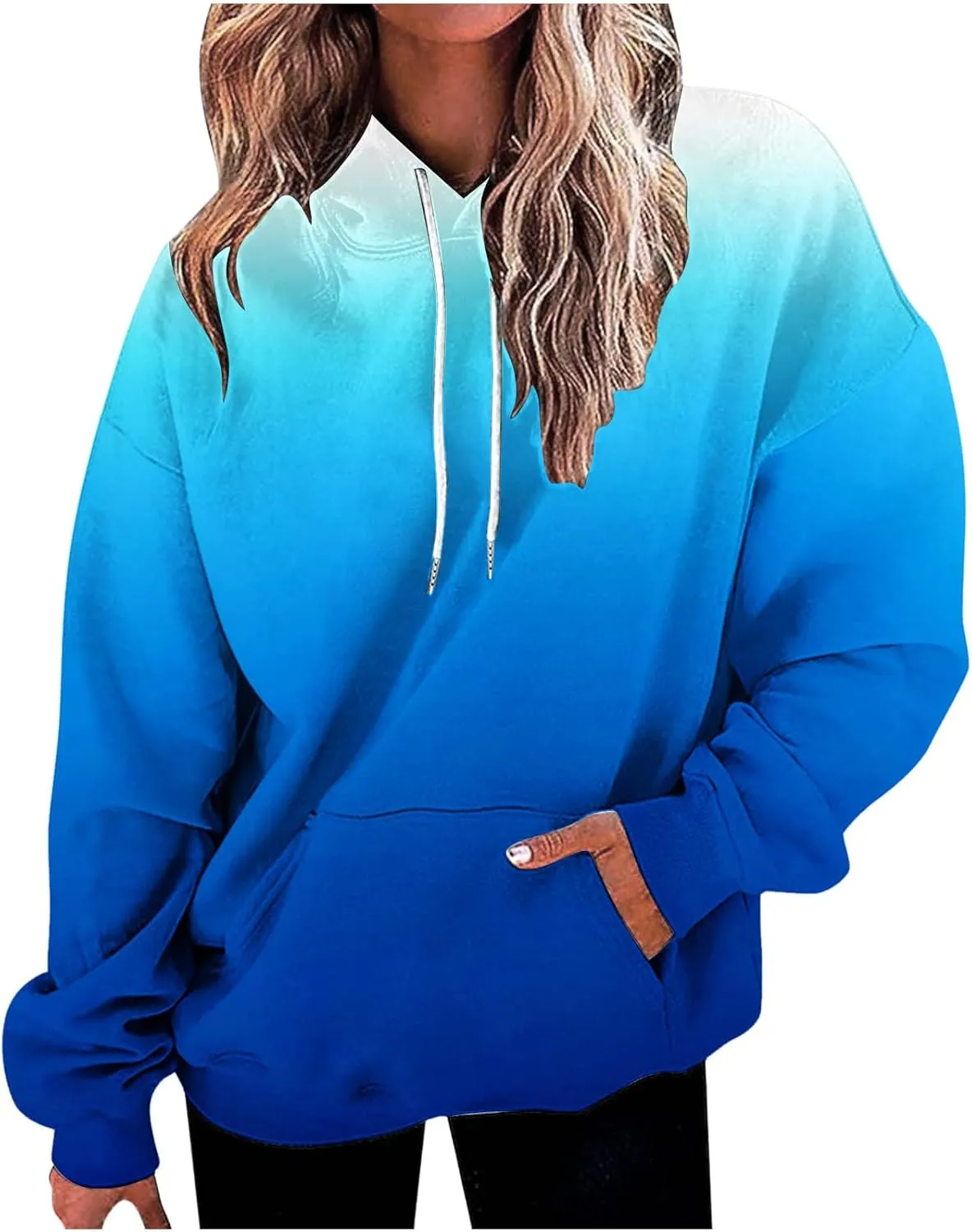 Women Oversized Hoodies&Sweatshirt,Fashion Gradient/Floral Pattern Drawstring Hooded Pullover Tops Fall Clothes