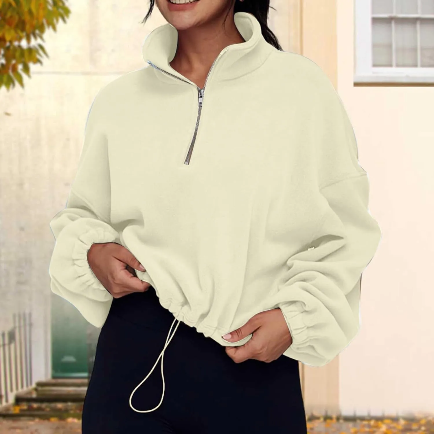 Women Quarter Zip Pullover Cropped Sweatshirts Fashion Teen Girls Y2k Fleece Fall Outfits Clothes Casual Sweatshirts