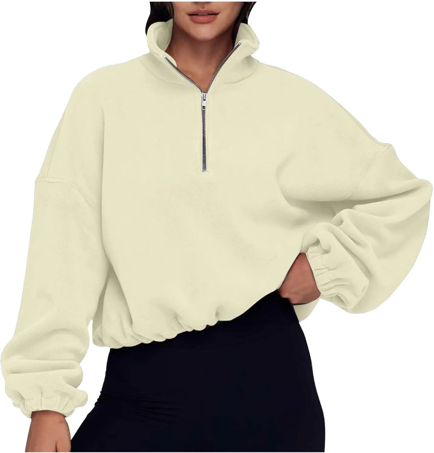 Women Quarter Zip Pullover Cropped Sweatshirts Fashion Teen Girls Y2k Fleece Fall Outfits Clothes Casual Sweatshirts