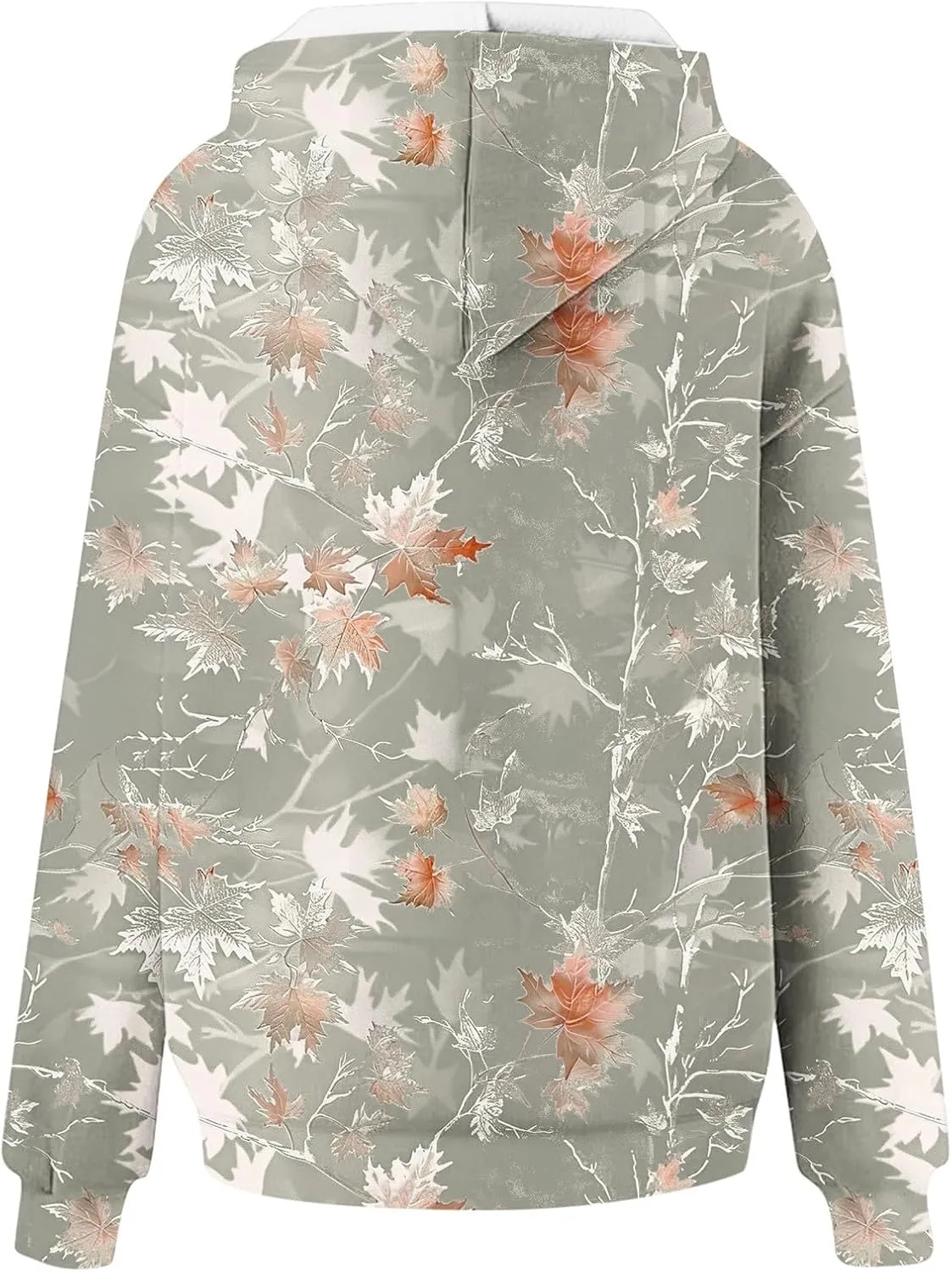 Women Vintage Camo Hoodie Maple Leaf Print Winter Fleece Sweatshirt Casual Long Sleeve Pullover with Kangaroo Pocket