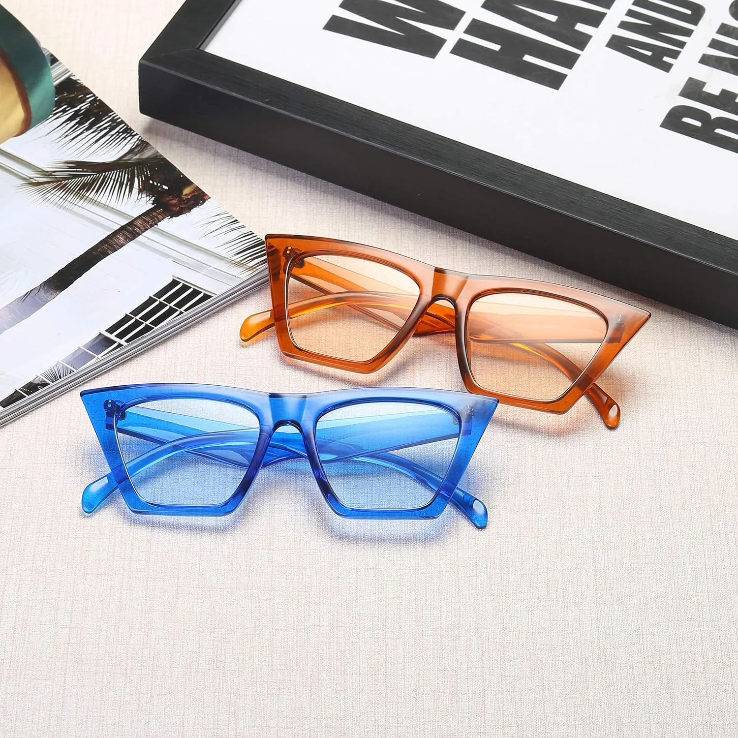 Women Vintage Square Lens Cat Eye Sunglasses Trendy Cateye Frame Eyewear UV400