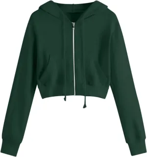 Women Zip Up Hoodies Fall Fashion Cropped Long Sleeve Sweatshirts Jacket Trendy Crop Tops Cute Hoodies for Teen Girls
