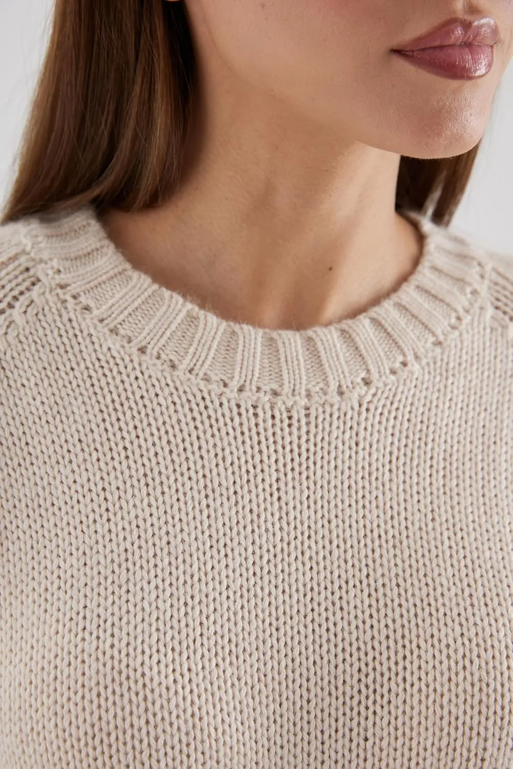 Womens Cashmere Sweater, Long Sleeve, Round Neck, Classic Soft Knit Lightweight Pullover Cream