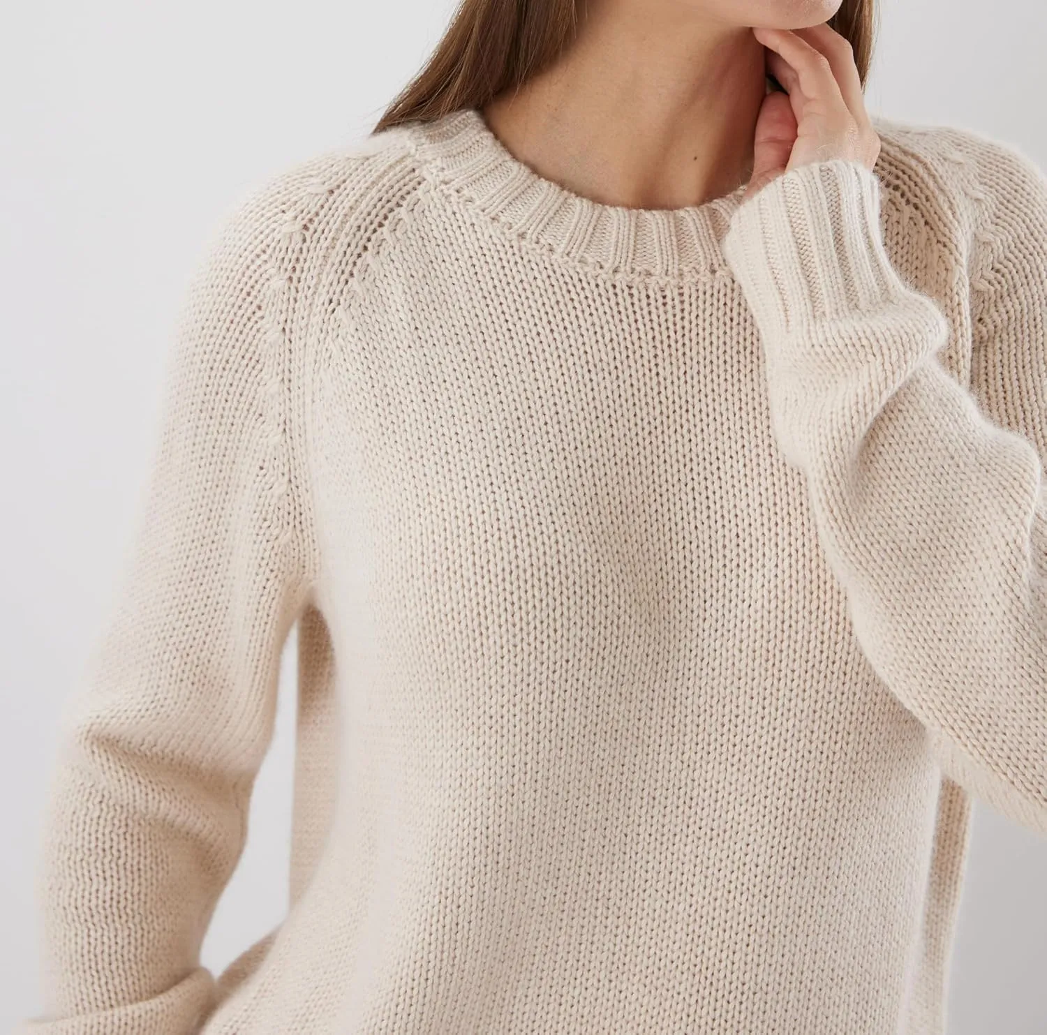 Womens Cashmere Sweater, Long Sleeve, Round Neck, Classic Soft Knit Lightweight Pullover Cream