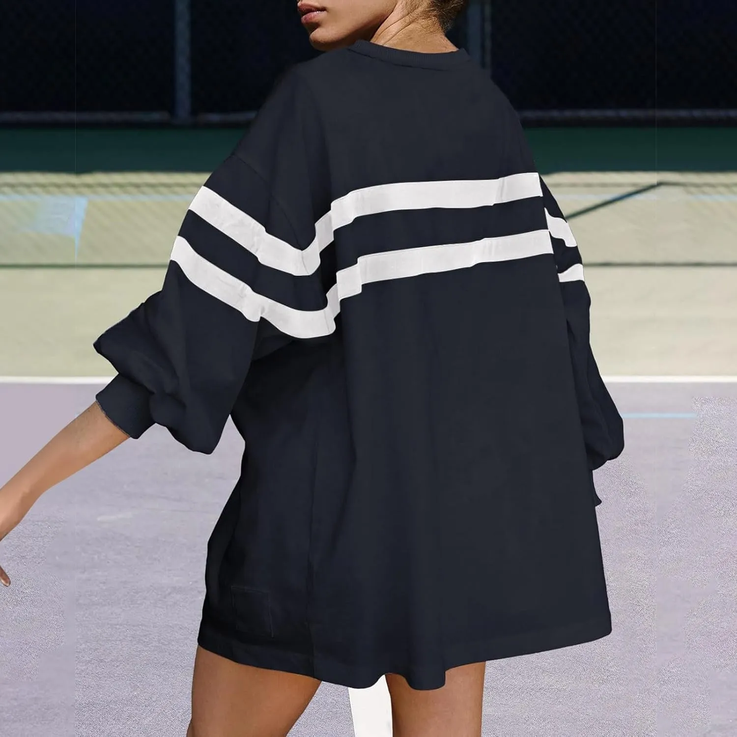Womens Casual Crewneck Sweatshirt Long Sleeve Tops Stripes Cute Pullover Loose Fit Oversized Outfits