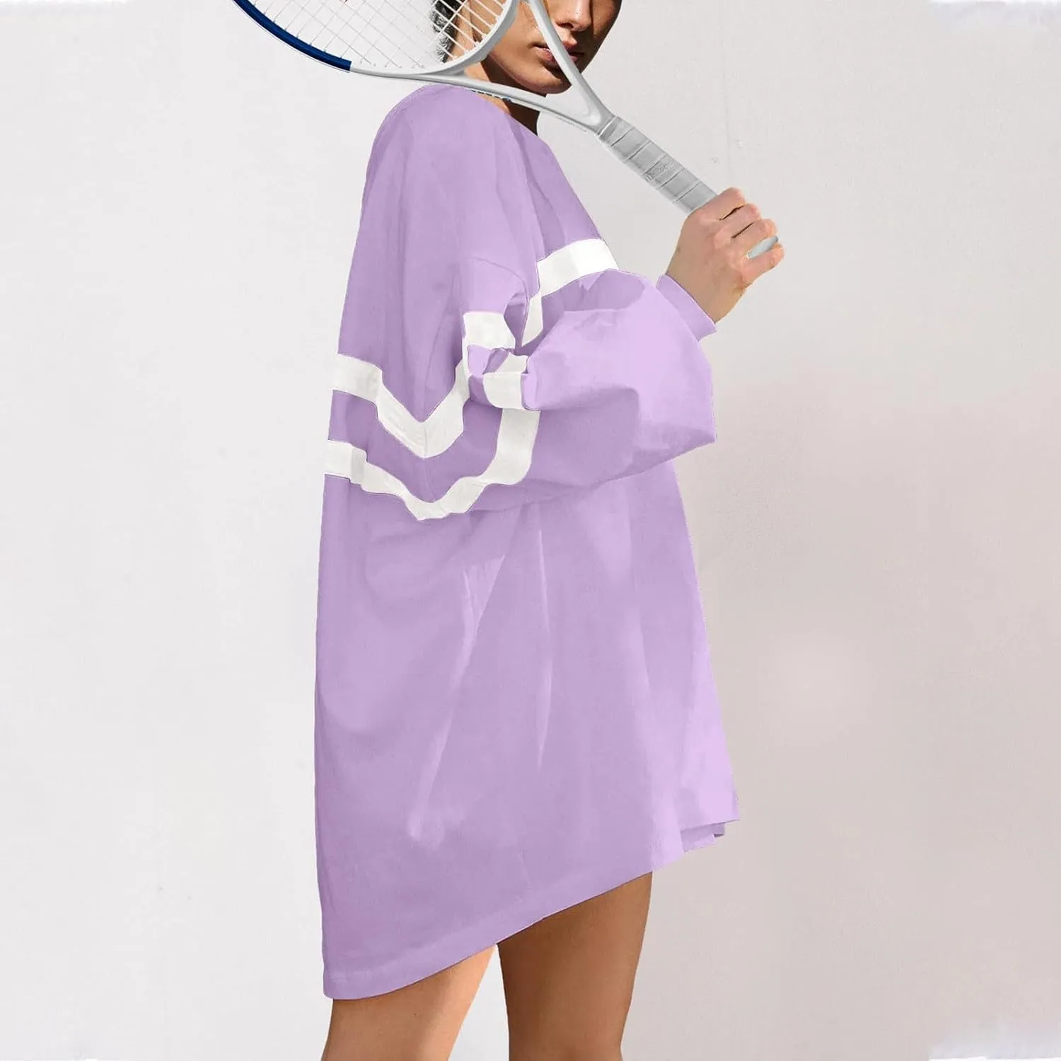 Womens Casual Crewneck Sweatshirt Long Sleeve Tops Stripes Cute Pullover Loose Fit Oversized Outfits