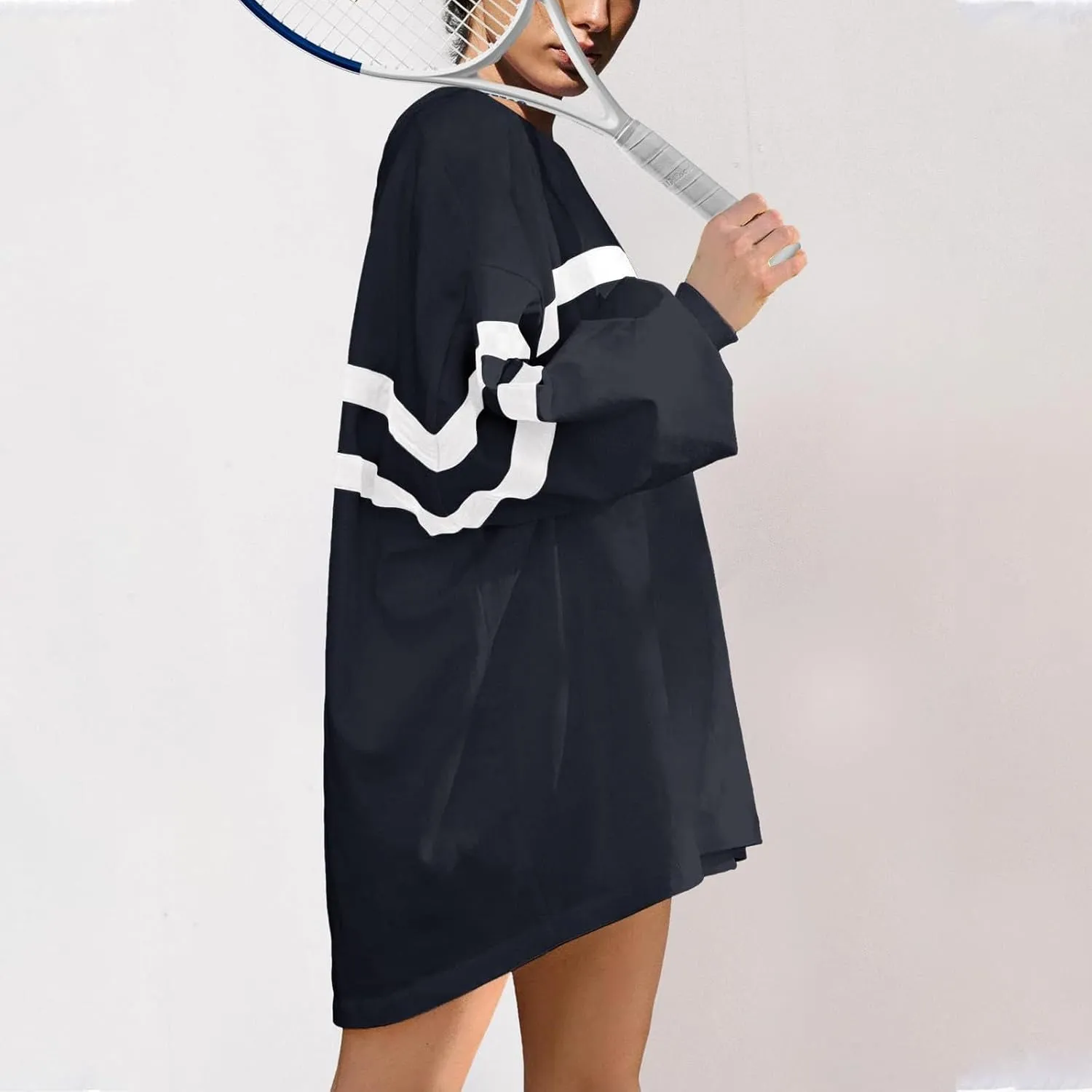 Womens Casual Crewneck Sweatshirt Long Sleeve Tops Stripes Cute Pullover Loose Fit Oversized Outfits