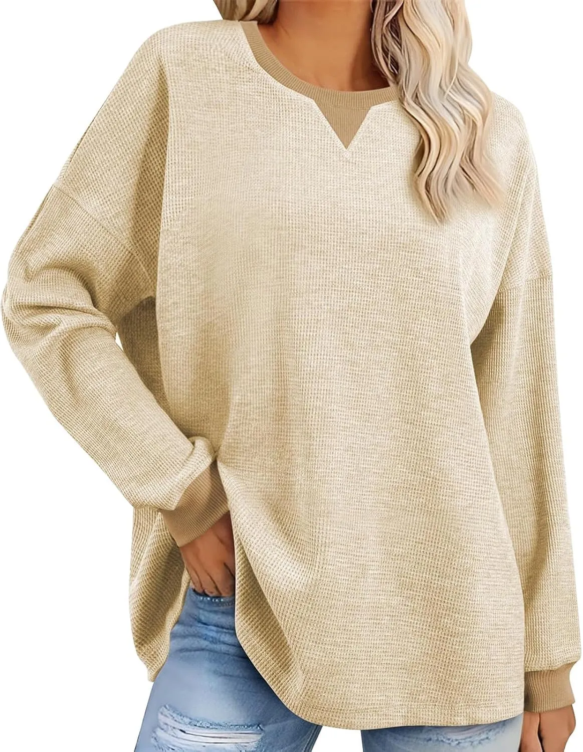 Womens Colorblock Shirt Casual Crew Neck Sweatshirt Fall Long Sleeve Sweatshirt Loose Fitting Tunic Tops Blouse