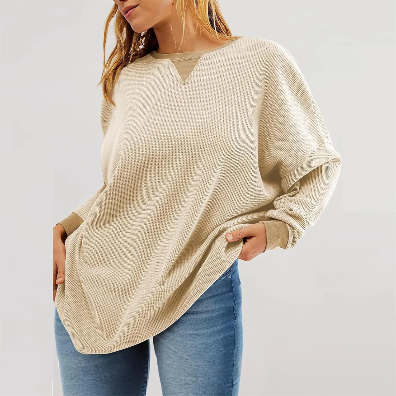 Womens Colorblock Shirt Casual Crew Neck Sweatshirt Fall Long Sleeve Sweatshirt Loose Fitting Tunic Tops Blouse