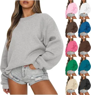 Womens Crewneck Sweatshirt Fall Fleece Oversized Sweatshirt for Women Loose Fit Long Sleeve Pullover Sweaters