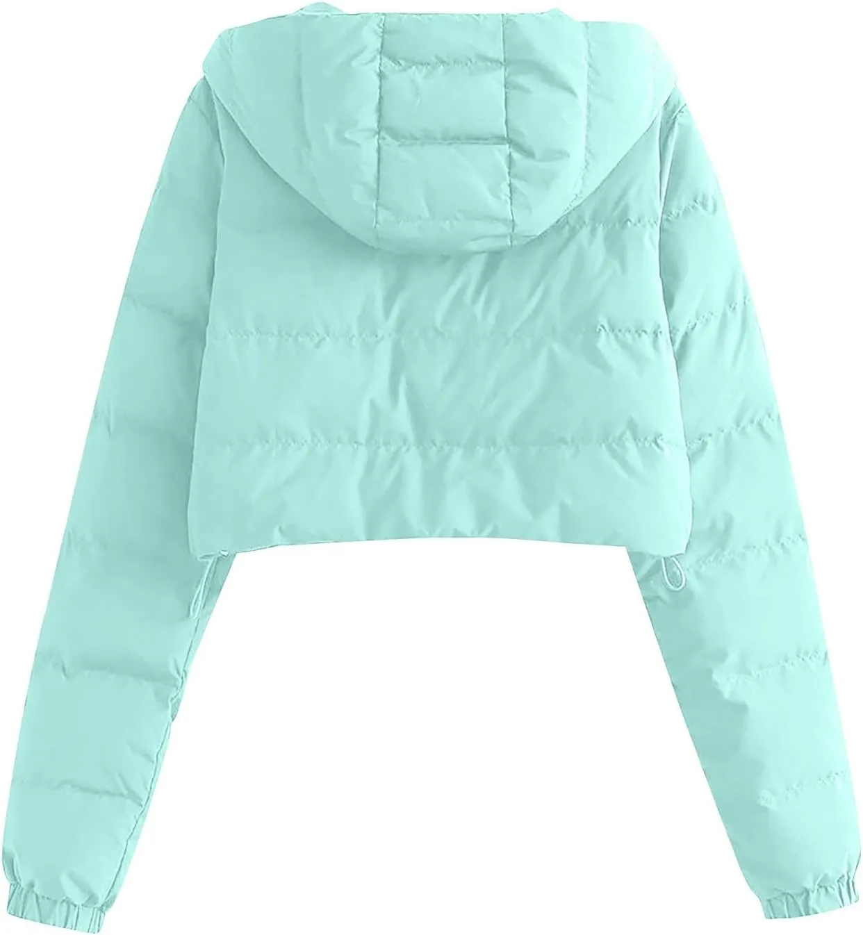 Womens Crop Down Coat Lightweight Hooded Puffer Jackets Drawstring Long Sleeve Outwear with Pockets Winter Jackets