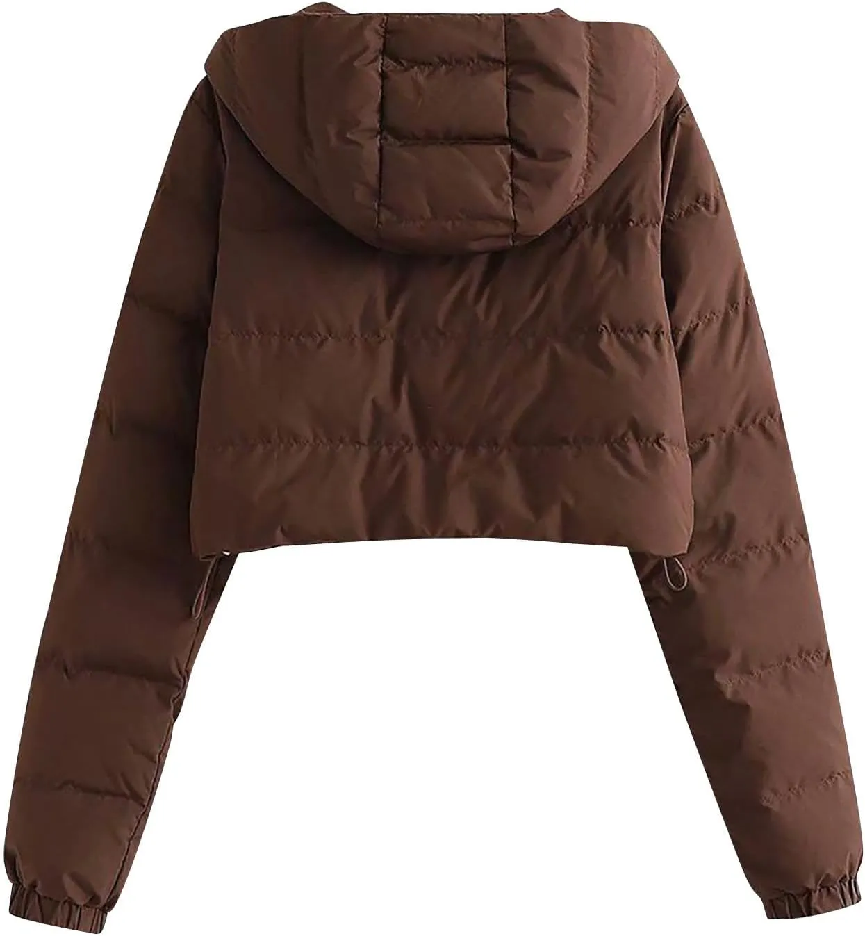 Womens Crop Down Coat Lightweight Hooded Puffer Jackets Drawstring Long Sleeve Outwear with Pockets Winter Jackets