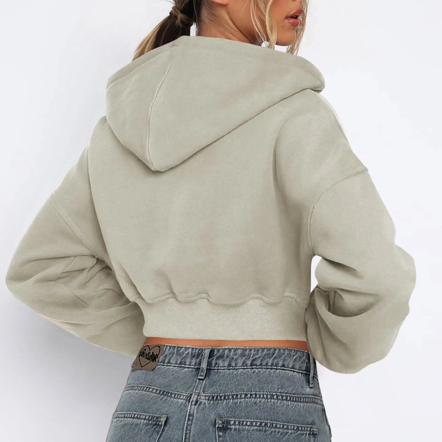 Womens Cropped Hoodies Zip Up Sweatshirts Fashion Teen Girls Y2k Clothes Workout Crop Tops Casual Long Sleeve Jackets