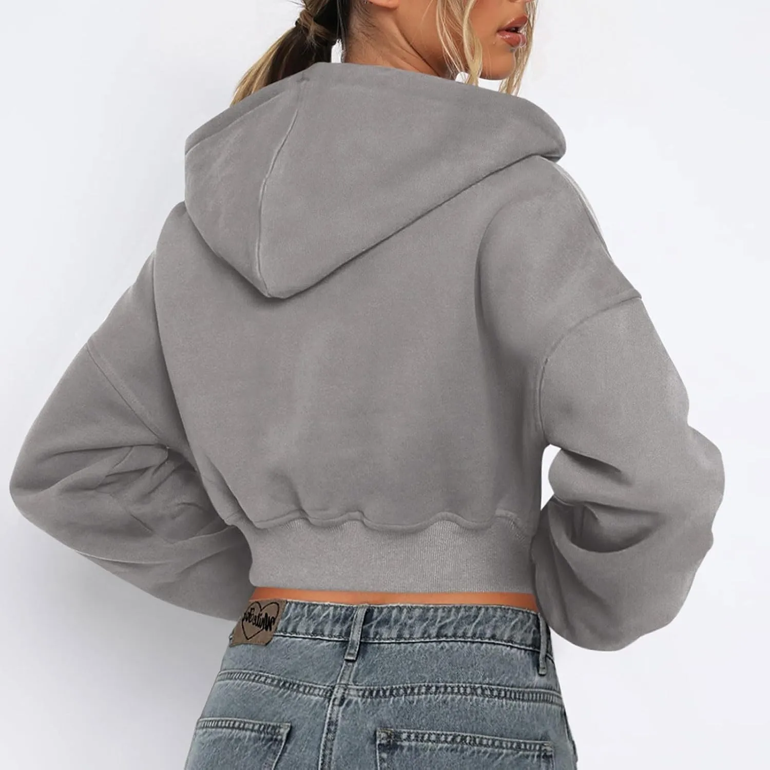 Womens Cropped Hoodies Zip Up Sweatshirts Fashion Teen Girls Y2k Clothes Workout Crop Tops Casual Long Sleeve Jackets