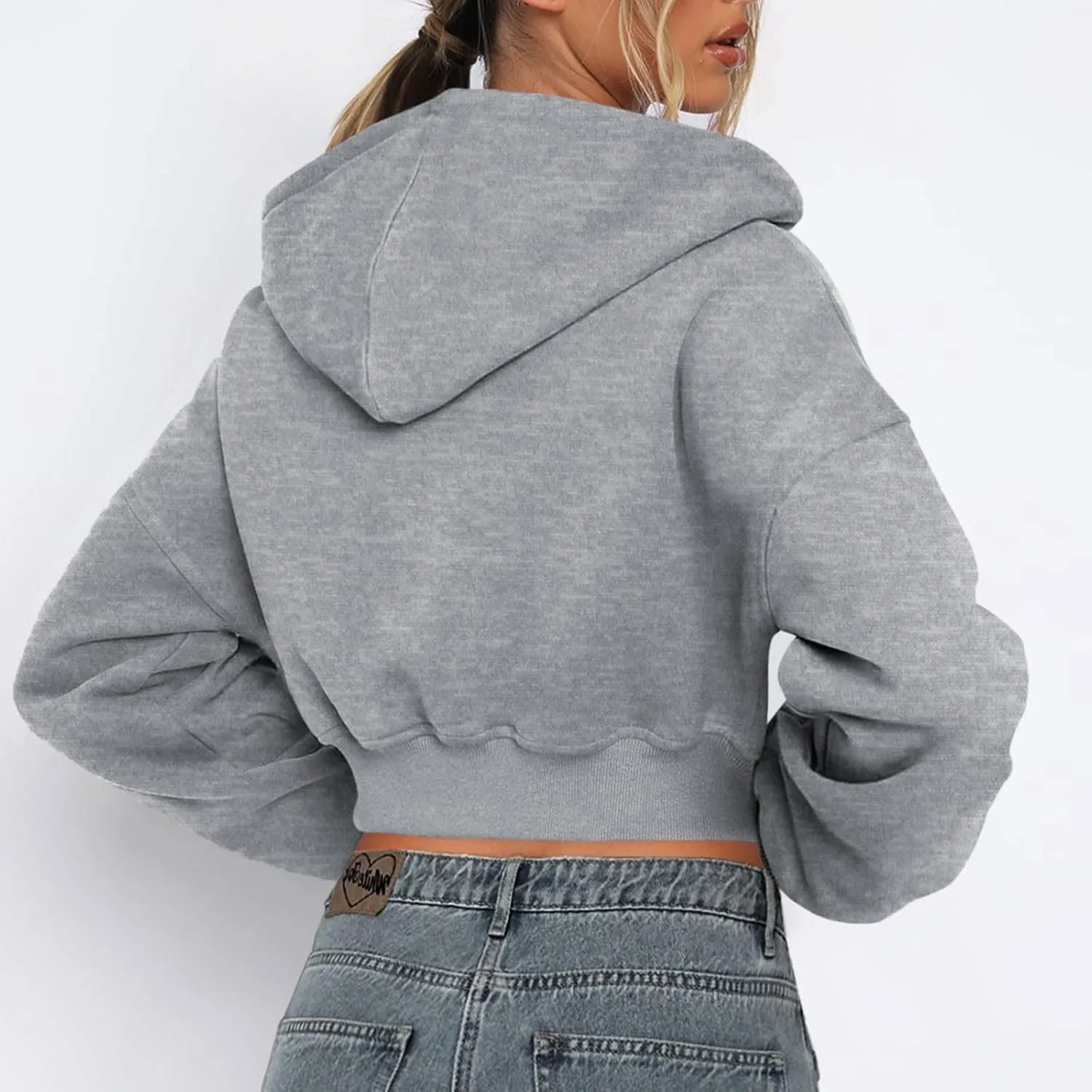 Womens Cropped Hoodies Zip Up Sweatshirts Fashion Teen Girls Y2k Clothes Workout Crop Tops Casual Long Sleeve Jackets