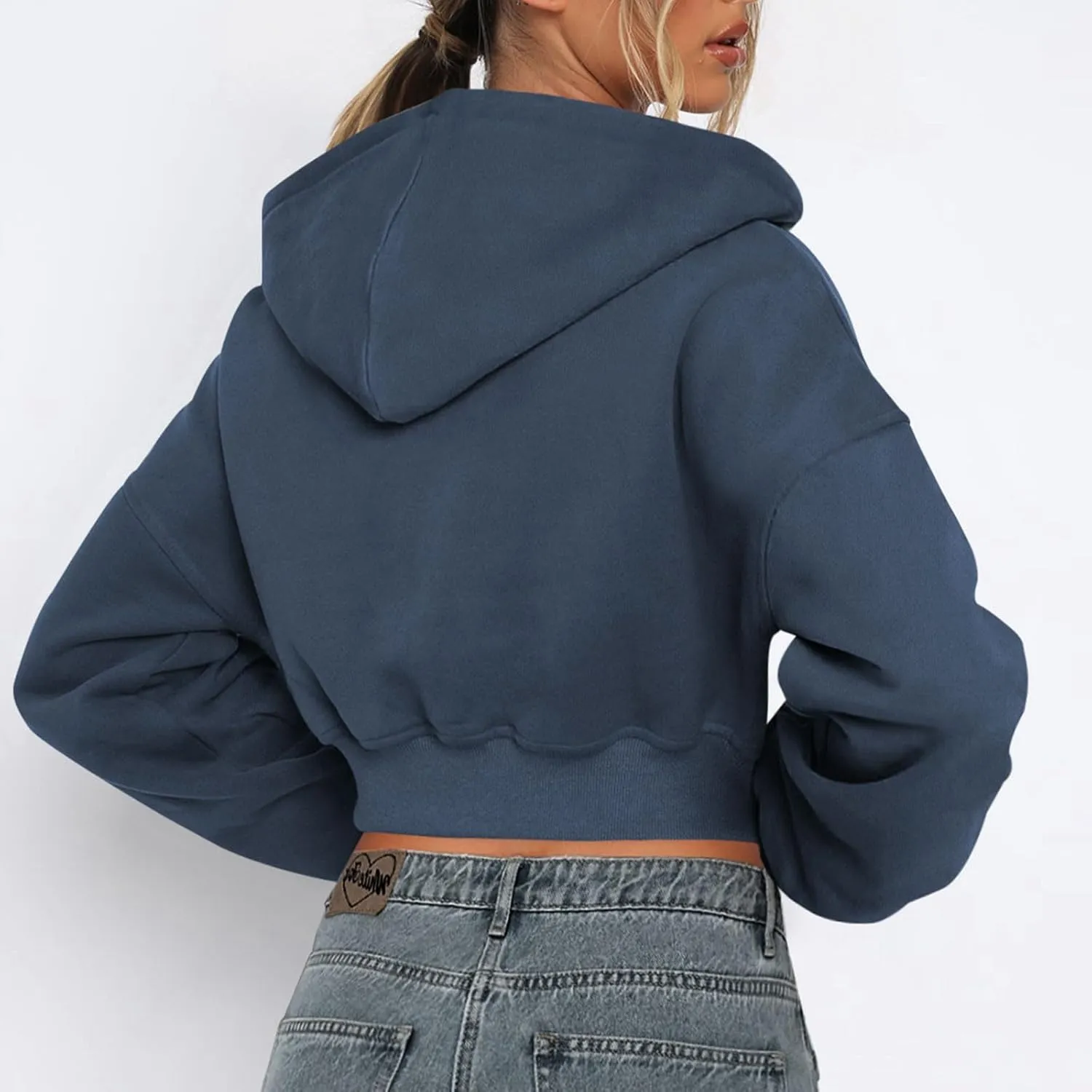 Womens Cropped Hoodies Zip Up Sweatshirts Fashion Teen Girls Y2k Clothes Workout Crop Tops Casual Long Sleeve Jackets