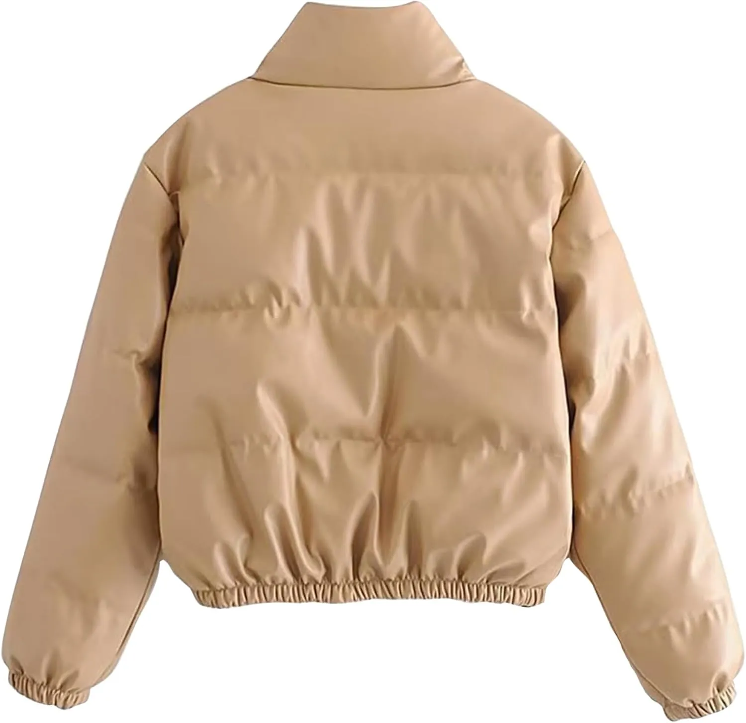 Womens Cropped Leather Puffer Jackets Stand Collar Thickened Down Jackets Warm Winter Coats Quilted Lightweight Jackets