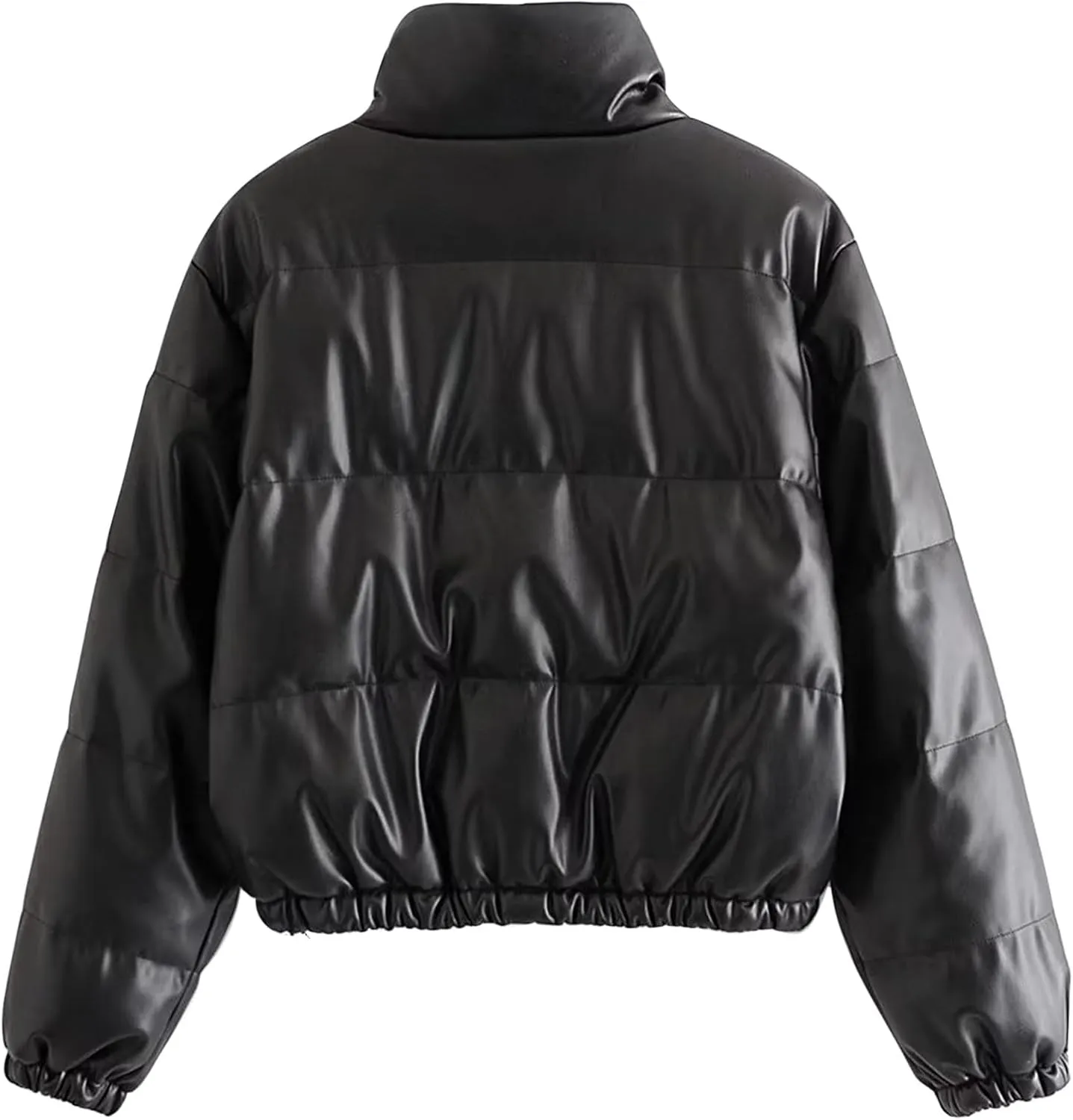 Womens Cropped Leather Puffer Jackets Stand Collar Thickened Down Jackets Warm Winter Coats Quilted Lightweight Jackets
