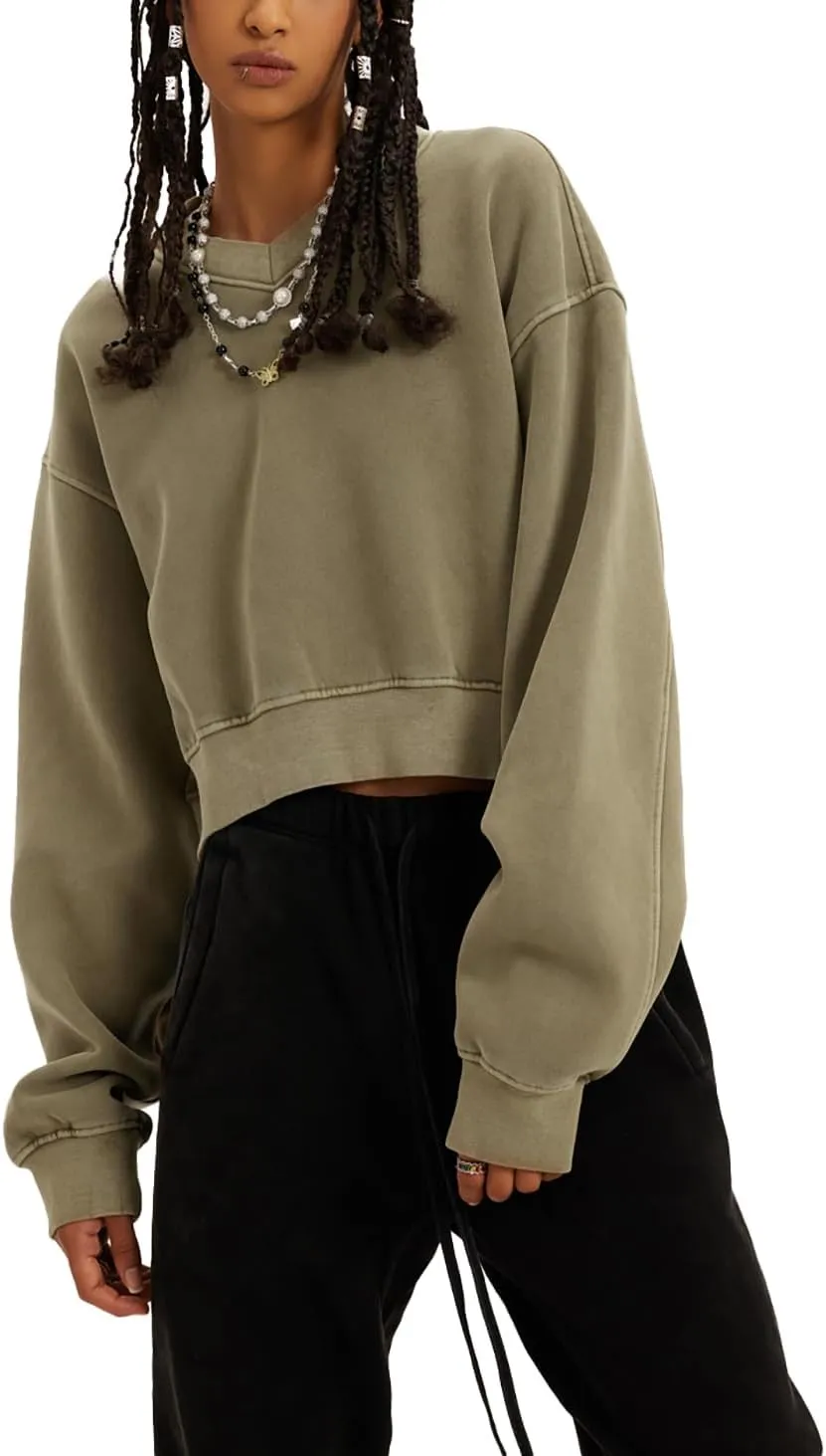 Womens Cropped Sweatshirt Athletic Cropped Essentials Hoodie Sweatshirts For Women Long Sleeves