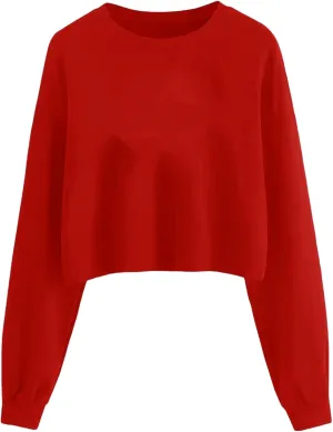 Women's Cropped Sweatshirts Long Sleeves Pullover Fleece Cropped Regular Fit Tops