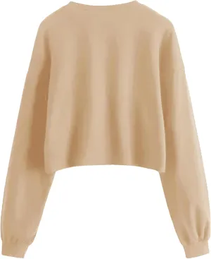 Women's Cropped Sweatshirts Long Sleeves Pullover Fleece Cropped Regular Fit Tops