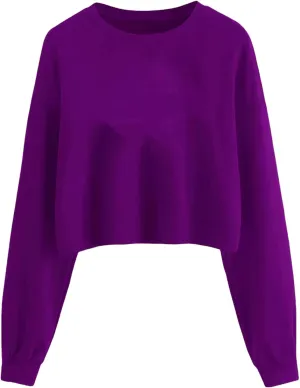 Women's Cropped Sweatshirts Long Sleeves Pullover Fleece Cropped Regular Fit Tops