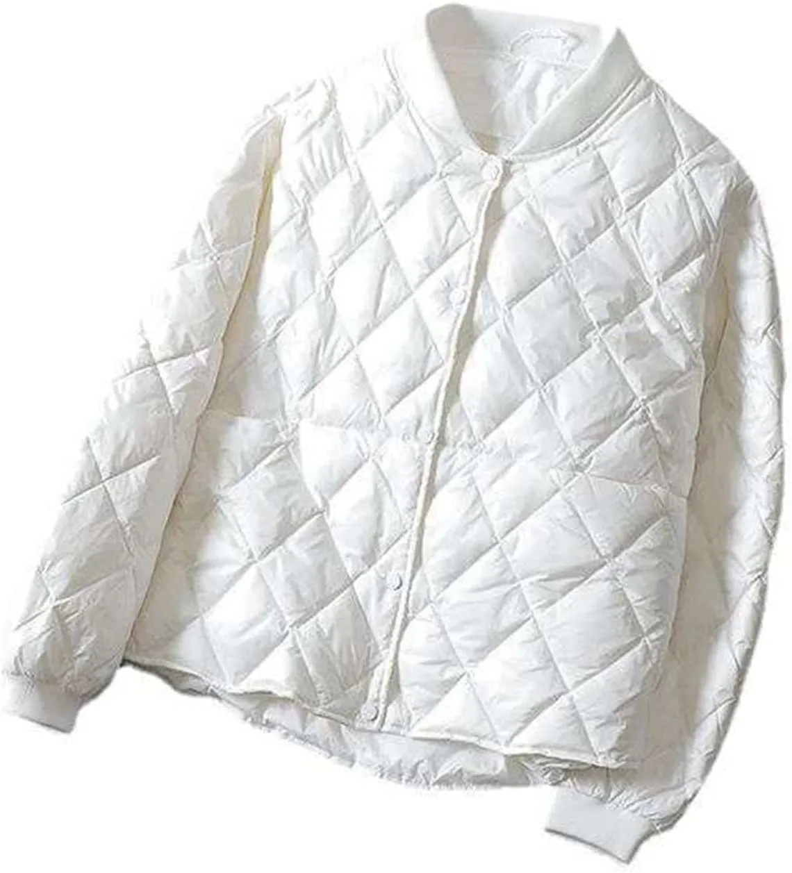 Women's Diamond Quilted Bomber Jacket Lightweight Button Down Cropped Loose Padded Coat Winter Casual Warm Outerwear