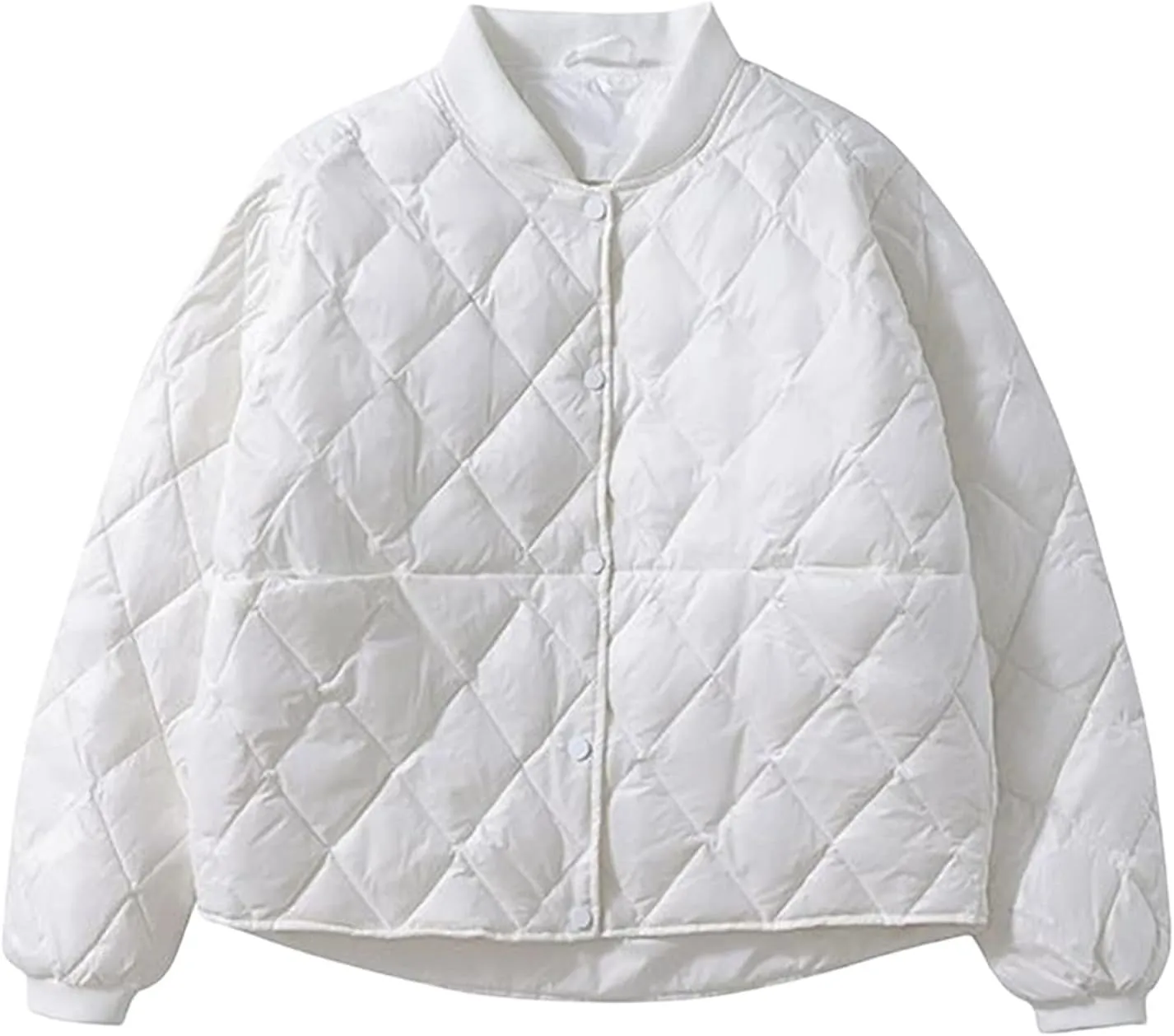 Women's Diamond Quilted Bomber Jacket Lightweight Button Down Cropped Loose Padded Coat Winter Casual Warm Outerwear