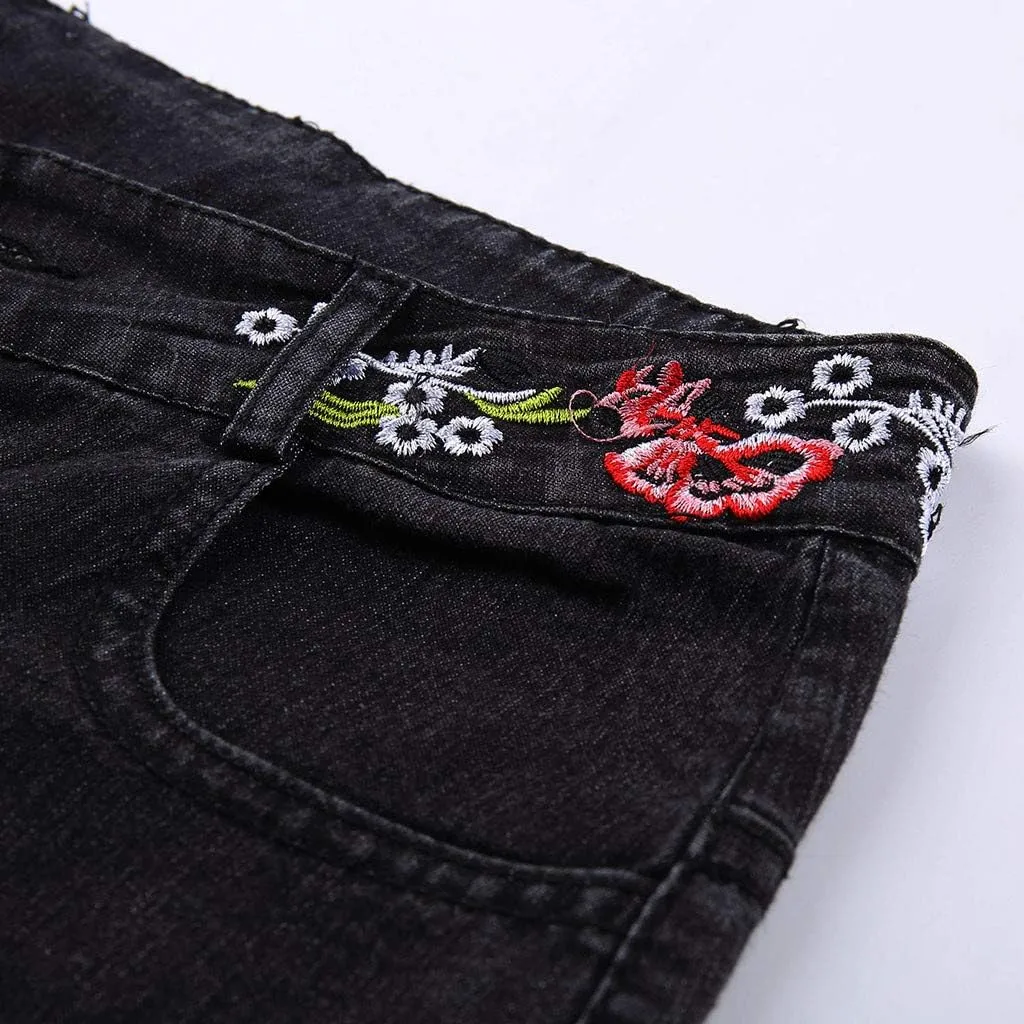 Women's Embroidered Bell Bottom Pants - Bootcut Flare Jeans with Button Fly - 70S Vintage Y2K Style