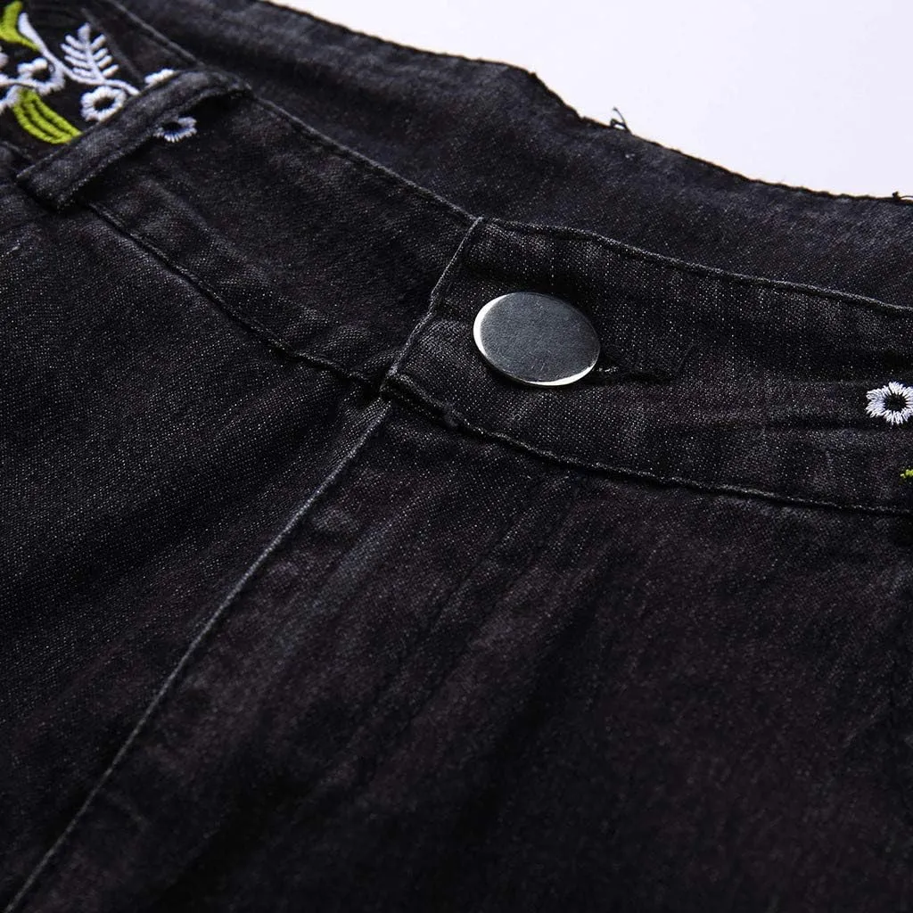 Women's Embroidered Bell Bottom Pants - Bootcut Flare Jeans with Button Fly - 70S Vintage Y2K Style