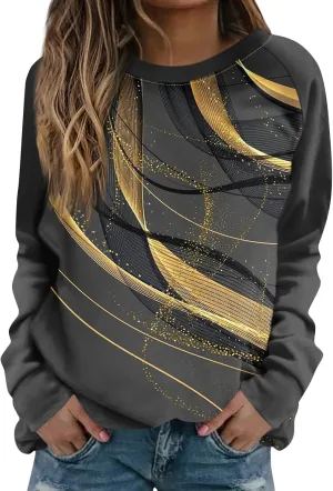 Womens Fall Fashion 2024 Floral Print Crewneck Vintage Sweatshirts Long Sleeve Plus Size Loose Fit Sweater Clothing