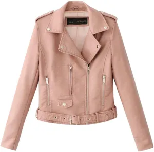 Women's Faux Leather Moto Biker Jacket Classic Asymmetrical Motorcycle Jacket Short Pu Slim Coat Zipper Cropped Jacket