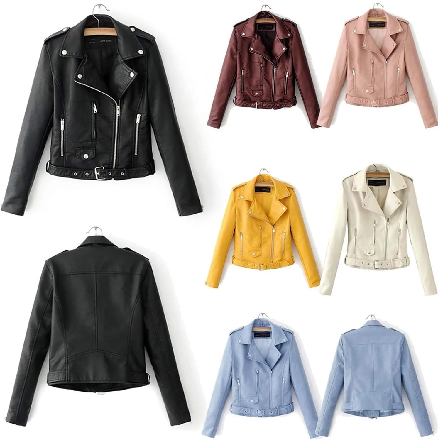 Women's Faux Leather Moto Biker Jacket Classic Asymmetrical Motorcycle Jacket Short Pu Slim Coat Zipper Cropped Jacket