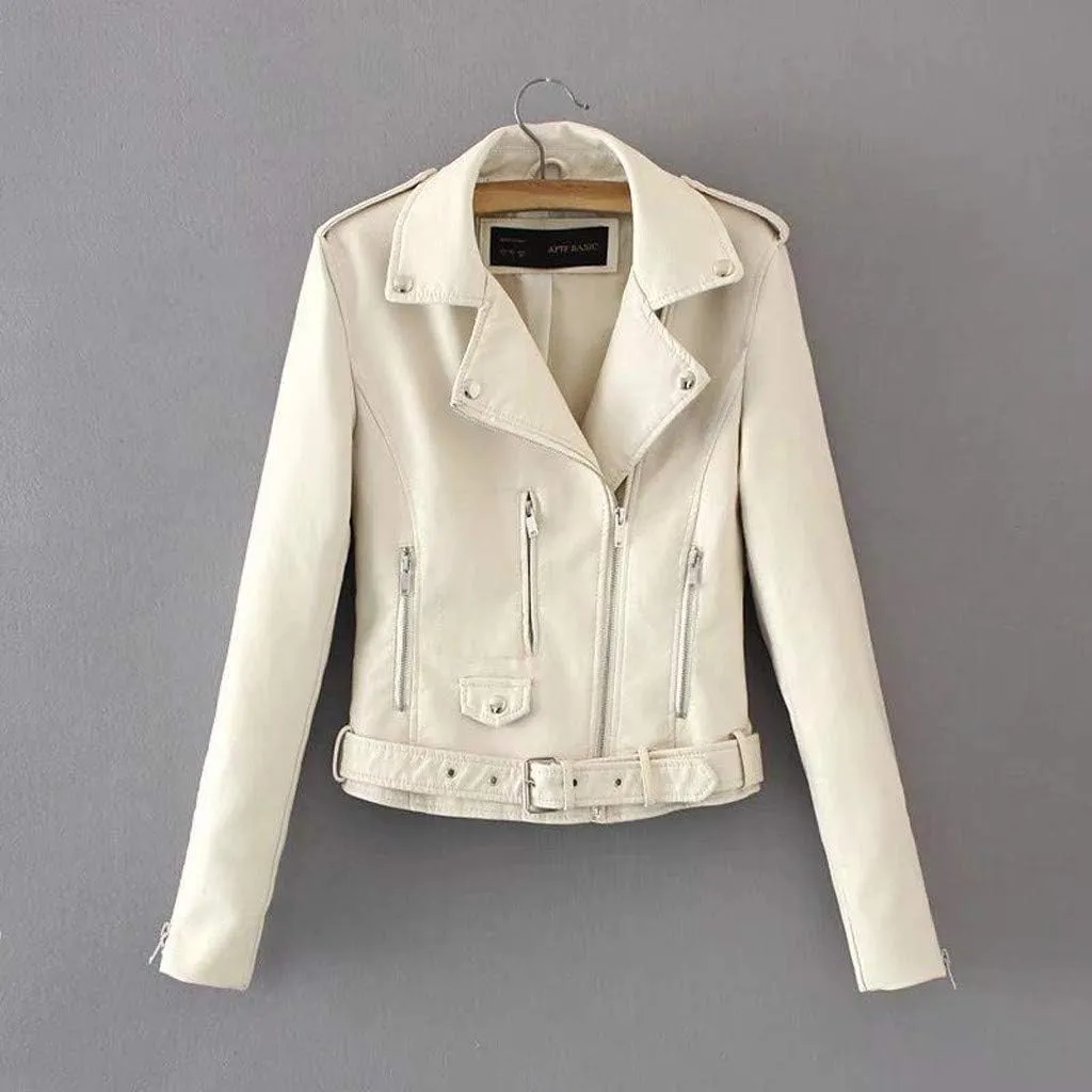 Women's Faux Leather Moto Biker Jacket Classic Asymmetrical Motorcycle Jacket Short Pu Slim Coat Zipper Cropped Jacket