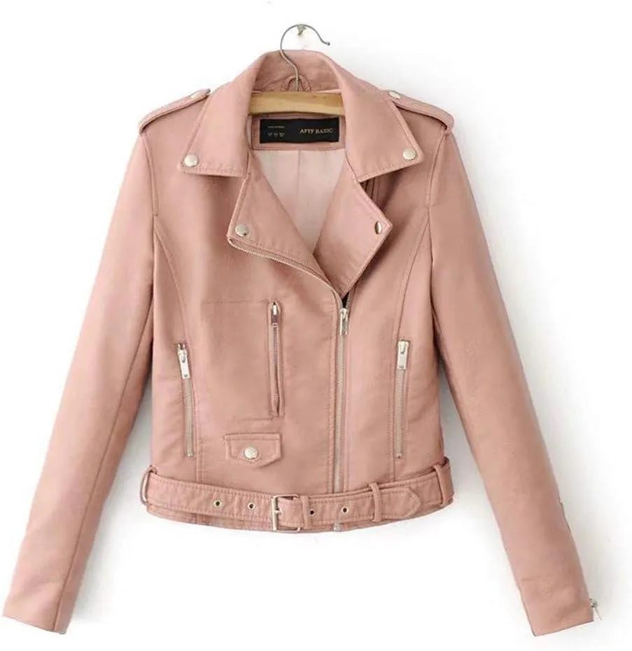 Women's Faux Leather Moto Biker Jacket Classic Asymmetrical Motorcycle Jacket Short Pu Slim Coat Zipper Cropped Jacket