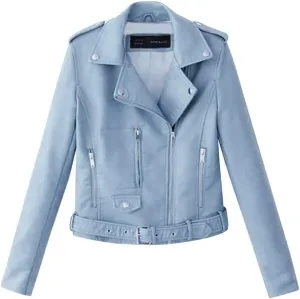 Women's Faux Leather Moto Biker Jacket Classic Asymmetrical Motorcycle Jacket Short Pu Slim Coat Zipper Cropped Jacket