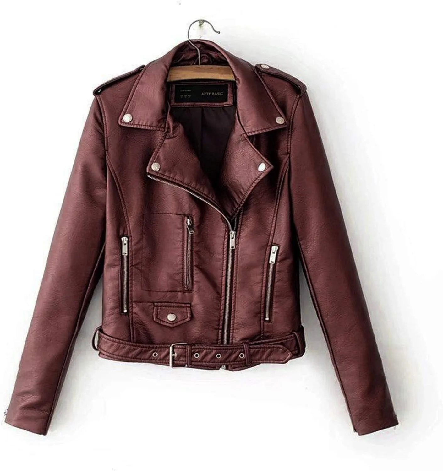 Women's Faux Leather Moto Biker Jacket Classic Asymmetrical Motorcycle Jacket Short Pu Slim Coat Zipper Cropped Jacket