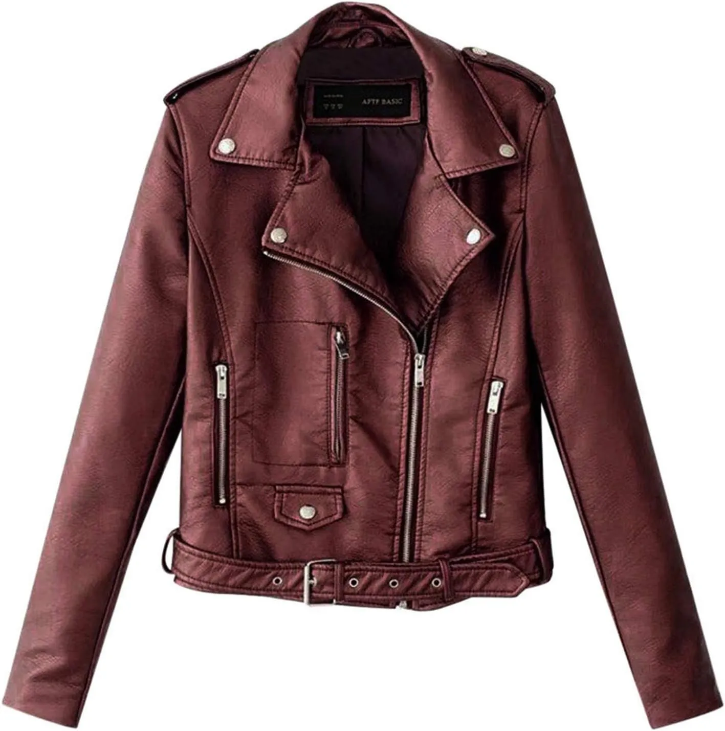 Women's Faux Leather Moto Biker Jacket Classic Asymmetrical Motorcycle Jacket Short Pu Slim Coat Zipper Cropped Jacket