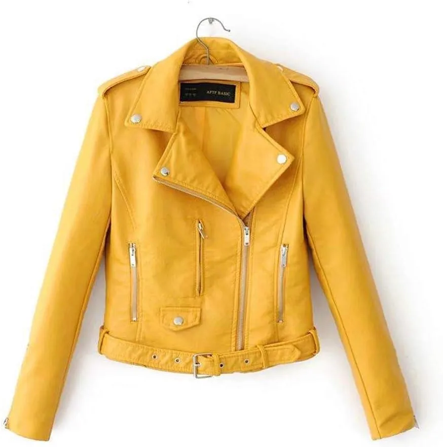 Women's Faux Leather Moto Biker Jacket Classic Asymmetrical Motorcycle Jacket Short Pu Slim Coat Zipper Cropped Jacket