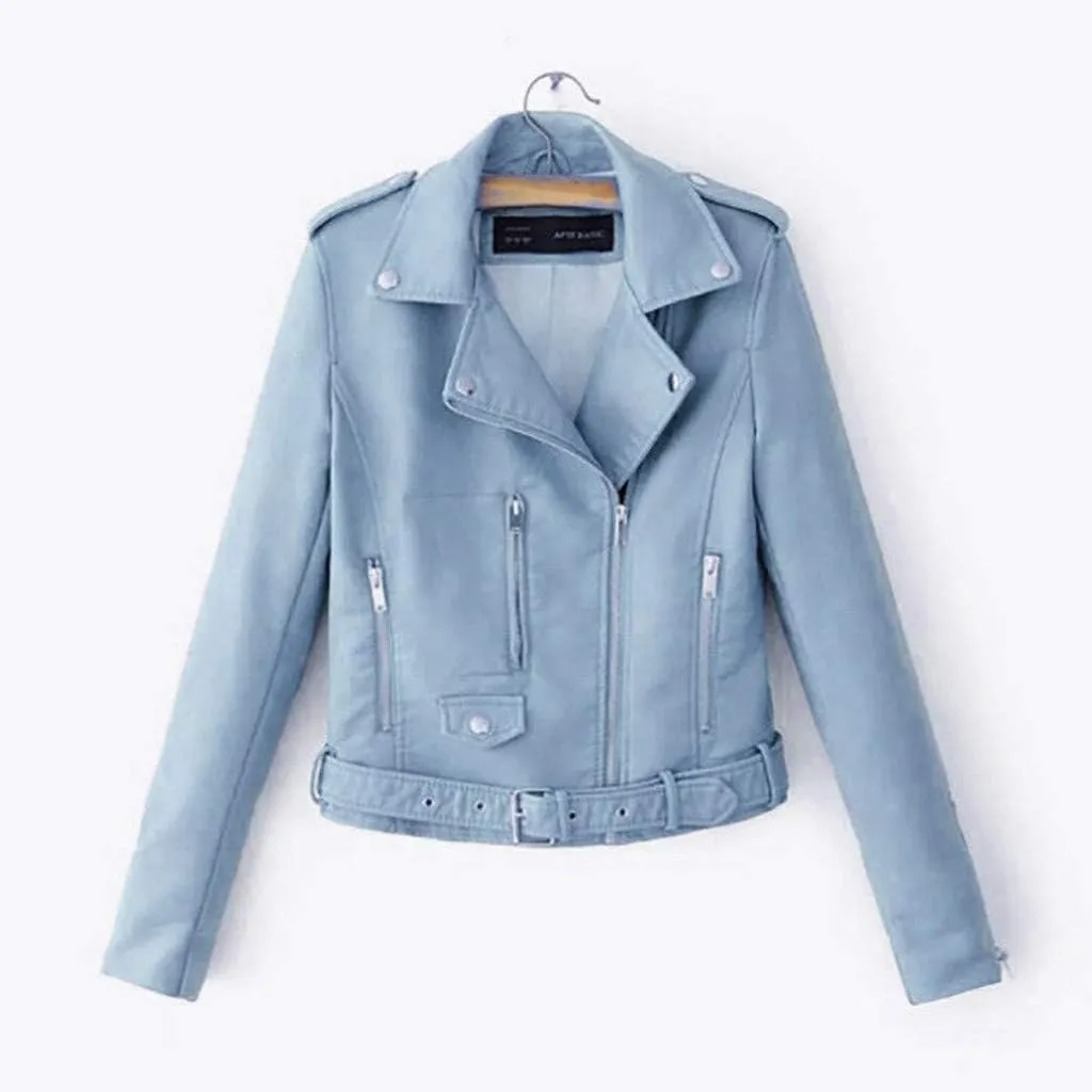 Women's Faux Leather Moto Biker Jacket Classic Asymmetrical Motorcycle Jacket Short Pu Slim Coat Zipper Cropped Jacket