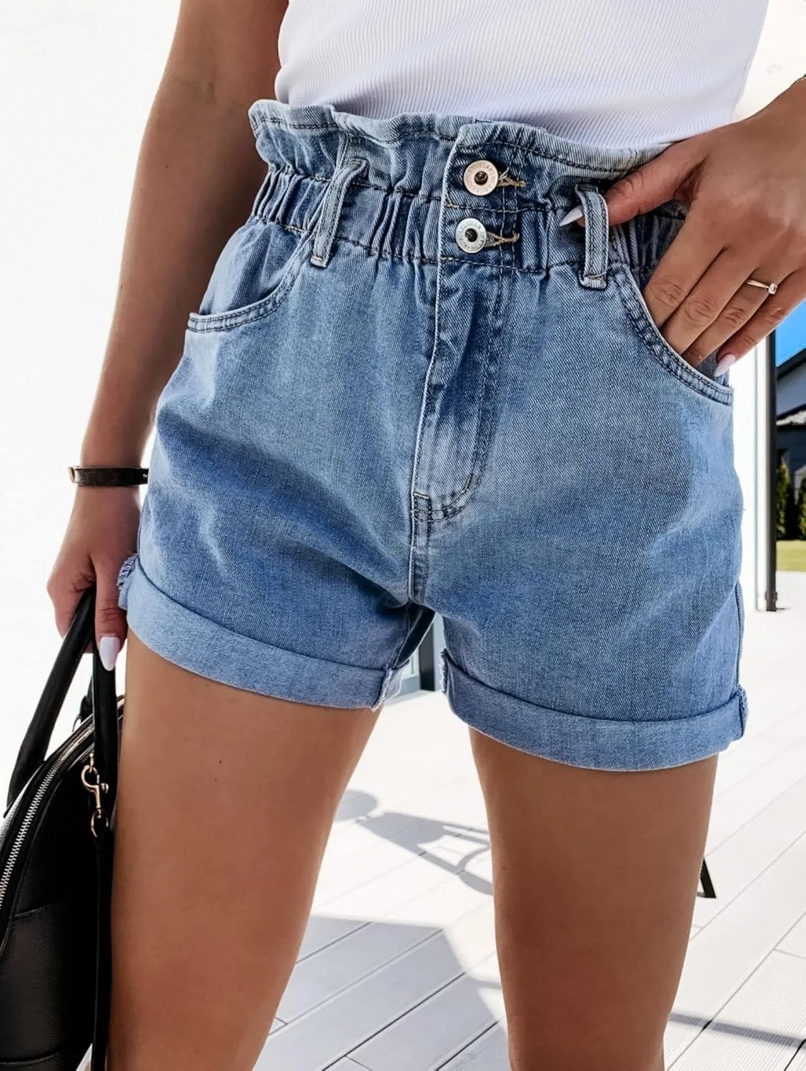 Women's High Waisted Denim Shorts Casual Summer Frayed Raw Hem Distressed Ripped Short Jeans Stretch Hot Short Pant